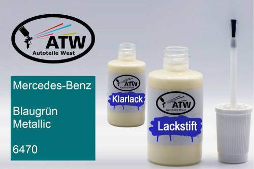 Mercedes-Benz, Blaugrün Metallic, 6470: 20ml Lackstift + 20ml Klarlack - Set, von ATW Autoteile West.